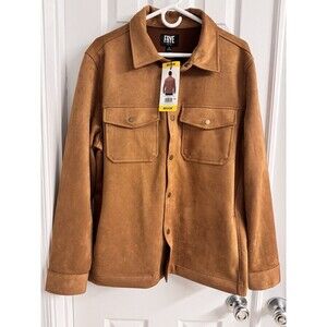 Frye Faux Micro Suede Shirt Jacket Shacket Men Large Brown Snap Long Sleeve